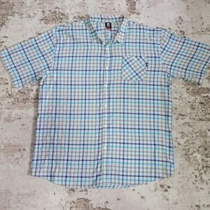 Ecko Unltd Men's 4XLT Shirt Short Sleeve Plaid Blue Grey Big & Tall Rhino Logo